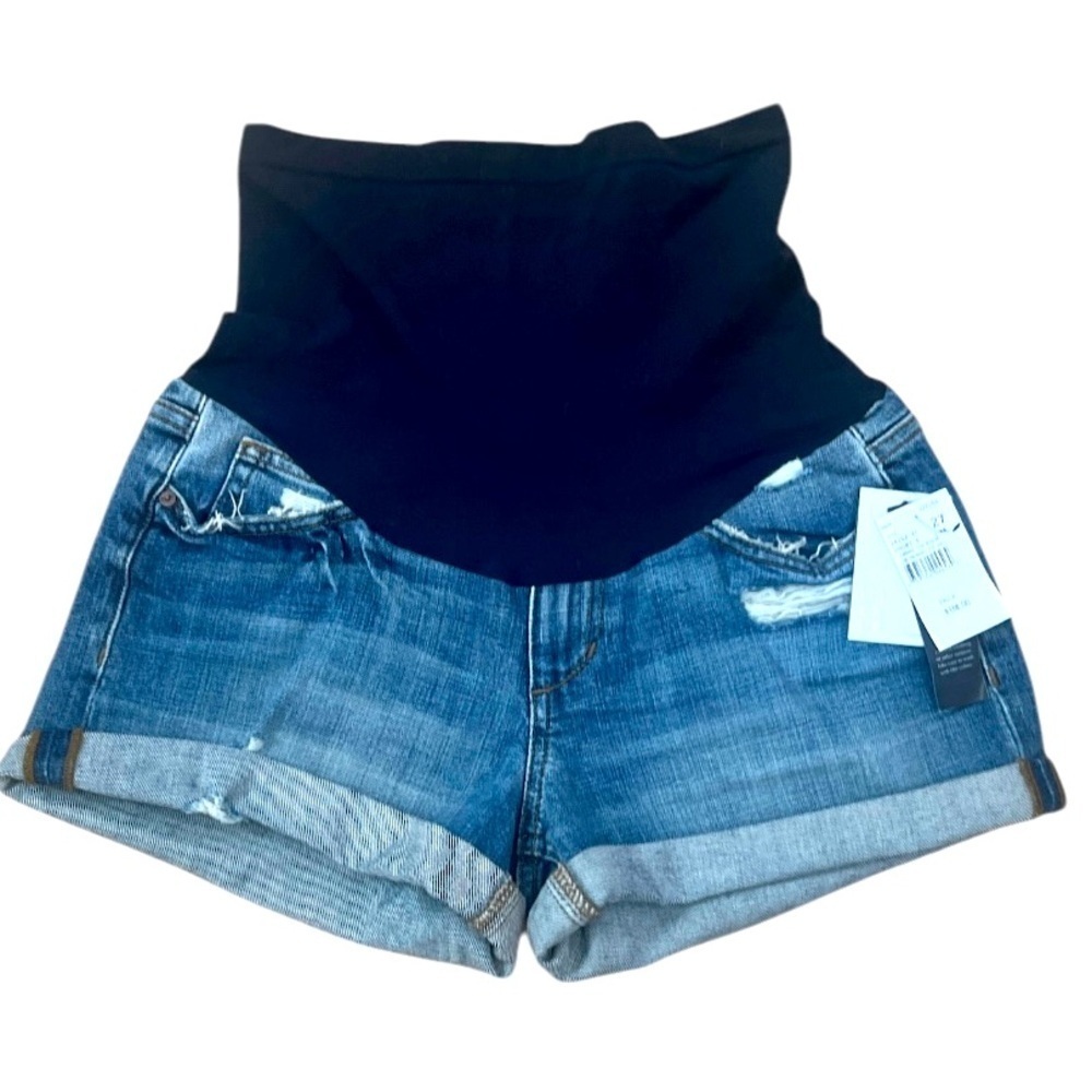 NWT-JOE’S maternity 👶🏻 High-Waisted Denim Shorts with NAVY Waistband - Picture 2 of 8